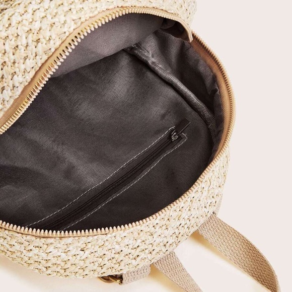 Boho Cream Straw Tassel Zipper Mini Backpack - Picture 5 of 5